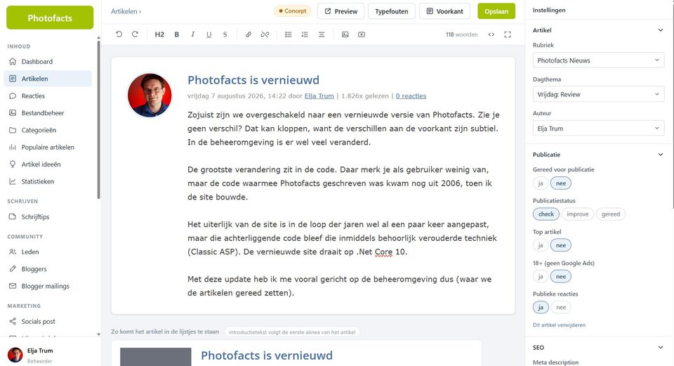 De nieuwe Photofacts beheeromgeving (een artikel schrijven) De nieuwe Photofacts beheeromgeving (een artikel schrijven)