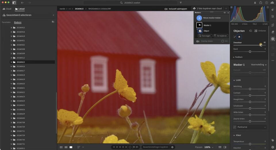 Doezelaar en rand verschuiven van maskers  in Lightroom