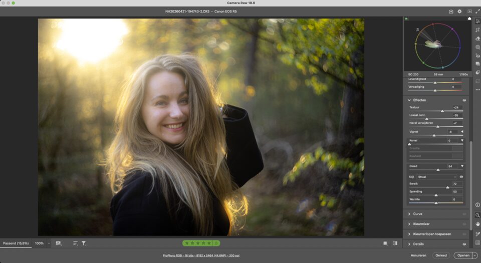Gloed toevoegen in Adobe Camera Raw