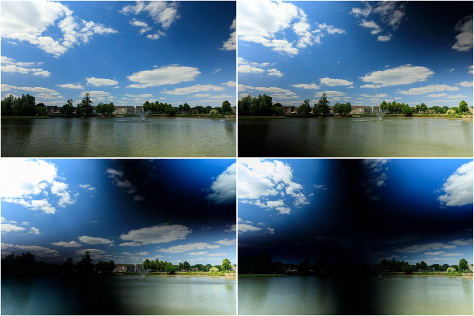 Dit gebeurt er bij variabele ND-filters die onbeperkt in sterkte geregeld kunnen worden: kruisvorming door het effect van de polarisatie.